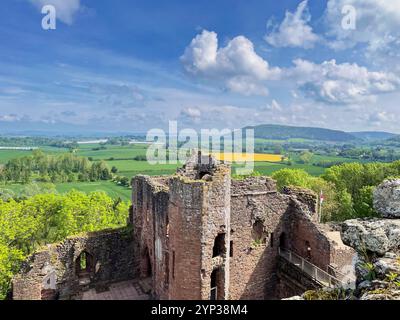 Blick vom Goodrich Castle Tower, Großbritannien Stockfoto