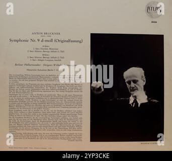 Plattencover aus Vintage-Vinyl. Anton Bruckner, 9. Symphonie der Berliner Philharmoniker, Wilhelm Furtwängler, Originalfassung 1944 Stockfoto