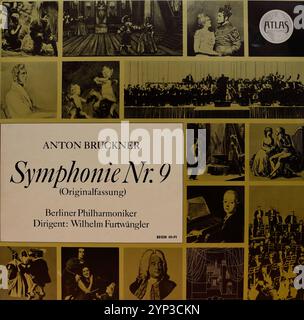 Plattencover aus Vintage-Vinyl. Anton Bruckner, 9. Symphonie der Berliner Philharmoniker, Wilhelm Furtwängler, Originalfassung 1944 Stockfoto