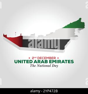 2. Dezember VAE Nationalfeiertag, realistische 3D-Karte der Vektor-Design-Vektor-EPS-Vorlage Stock Vektor