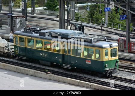 Eisenbahn, Lauterbrunnen Dorf, Lauterbrunnental, Lauterbrunnental, Jungfrauregion, kanton Bern, Schweiz, Schweiz, Suisse, Svájc Stockfoto