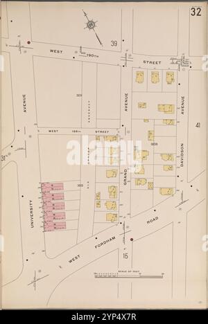 Bronx, V. 14, Plate No. 32 [Karte begrenzt durch W. 190thSt., Davidson Ave., W. Fordham Rd., University Ave.] 1914 Stockfoto