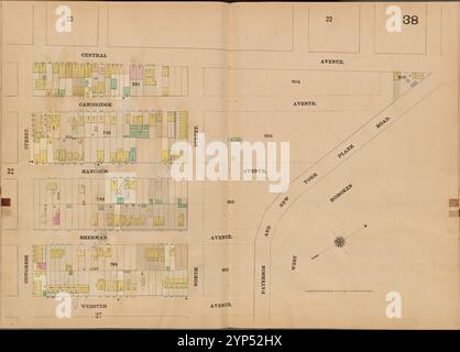 Jersey City, V. 4, Double Page Plate No. 38 [Map Bounded by Central Ave., Paterson and New York Plank Rd., Webster Ave., Congress St.] 1873 Stockfoto