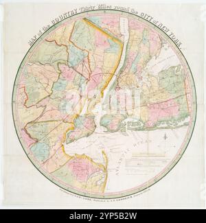 Karte des Landes 30 Meilen um die Stadt New York 1842 von Eddy, John H. (John Hartshorne), 1783-1817 Stockfoto