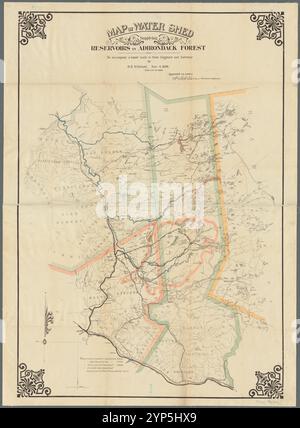 Karte der Wasserscheide, die Reservoirs im Adirondack Forest liefert, als Begleitbericht zu einem Bericht an State Engineer and Surveyor 1898 von Whitford, D.E., 1829-1913 Stockfoto