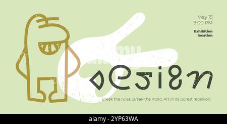 Horizontales Design mit Graffiti, trendigen Formen und Retro-Kratzern. Mit kreativer Signatur. Editierbare Vorlage, ideal für moderne Mode- und künstlerische Projekte Stock Vektor