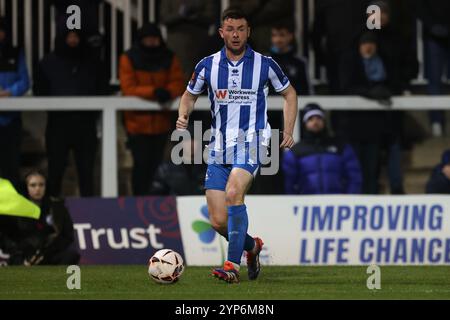 Nathan Sheron von Hartlepool United spielte am Dienstag, den 26. November 2024, im Victoria Park in Hartlepool, während des Spiels der Vanarama National League zwischen Hartlepool United und AFC Fylde. (Foto: Mark Fletcher | MI News) Credit: MI News & Sport /Alamy Live News Stockfoto