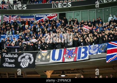 Nizza, Frankreich. November 2024. Fans der Glasgow Rangers während des Fußballspiels der UEFA Europa League, League Phase MD5 zwischen OGC Nice und Rangers FC am 28. November 2024 in der Allianz Riviera in Nizza, Frankreich - Foto Matthieu Mirville/DPPI Credit: DPPI Media/Alamy Live News Stockfoto