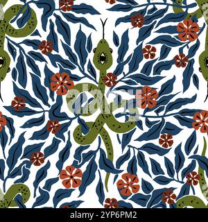 Nahtloses Muster mit mystischen Blumenschlangen Stock Vektor