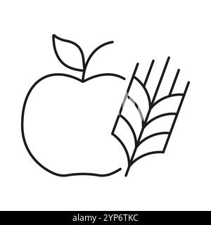 Apfel Und Weizen Umrisssymbol, Gesundes Essen Und Veganes Diät Konzept. Symbol Für Ernährung Und Pflanzliche Diät. Abbildung Des Isolierten Vektors Stock Vektor