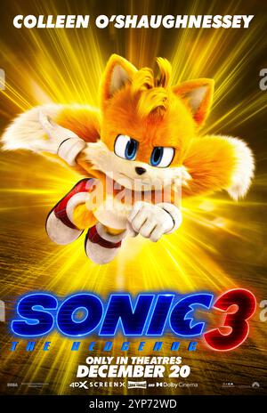 Sonic the Hedgehog 3 (2024) von Jeff Fowler mit Colleen O’Shaughnessey als Stimme der Tales. Sonic, Knuckles und Tails vereinen sich gegen einen mächtigen neuen Gegner, Shadow, einen mysteriösen Bösewicht mit Kräften, die sie bisher nicht erlebt haben. Poster mit US-Zeichen **NUR FÜR REDAKTIONELLE ZWECKE***. Quelle: BFA / Paramount Pictures Stockfoto