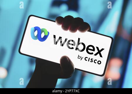In dieser Abbildung wird das Cisco Webex-Logo auf einem Smartphone-Bildschirm angezeigt Stockfoto