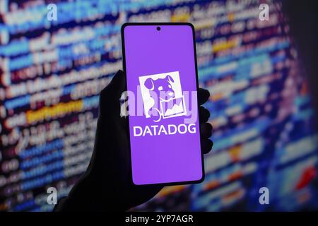 In dieser Abbildung wird das Datadog-Logo auf einem Smartphone-Bildschirm angezeigt Stockfoto