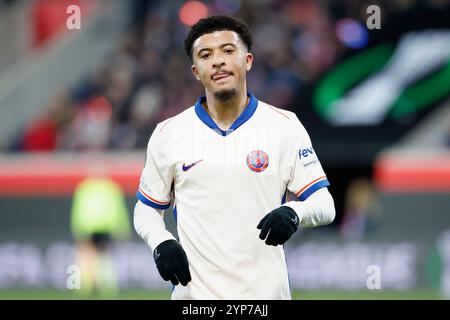 Heidenheim, Deutschland. November 2024. Bild v.l.: Jadon Sancho (FC Chelsea, 19), 28.11.2024, Fussball, UEFA Conference League, 1. FC Heidenheim - FC Chelsea, GER, Heidenheim, Voith-Arena. Quelle: dpa/Alamy Live News Stockfoto