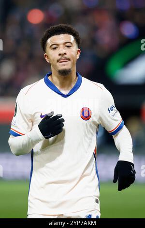 Heidenheim, Deutschland. November 2024. Bild v.l.: Jadon Sancho (FC Chelsea, 19), 28.11.2024, Fussball, UEFA Conference League, 1. FC Heidenheim - FC Chelsea, GER, Heidenheim, Voith-Arena. Quelle: dpa/Alamy Live News Stockfoto