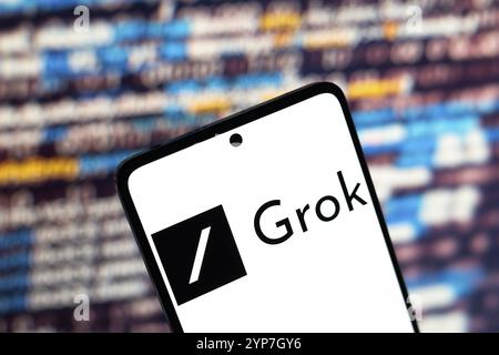 In dieser Abbildung wird das Grok-Logo auf einem Smartphone-Bildschirm angezeigt Stockfoto