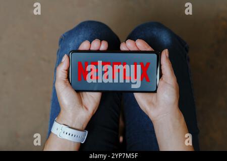 In dieser Abbildung wird das Netflix-Logo auf einem Smartphone angezeigt Stockfoto