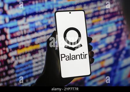 In dieser Abbildung wird das Palantir Technologies Logo auf einem Smartphone-Bildschirm angezeigt Stockfoto