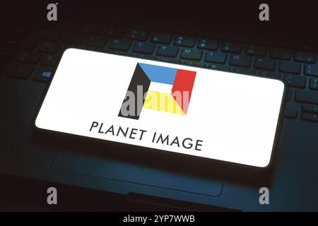 April 2024, Brasilien. In dieser Abbildung wird das Planet Image International Limited Logo auf einem Smartphone-Bildschirm angezeigt Stockfoto