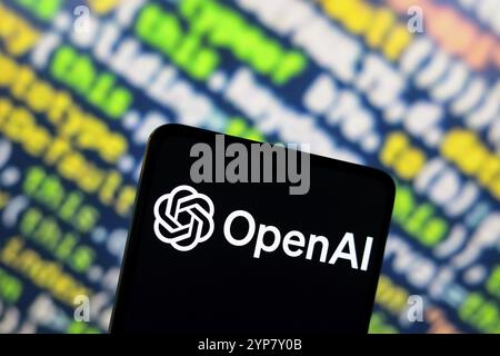 In dieser Abbildung wird das OpenAI-Logo auf einem Smartphone-Bildschirm angezeigt Stockfoto