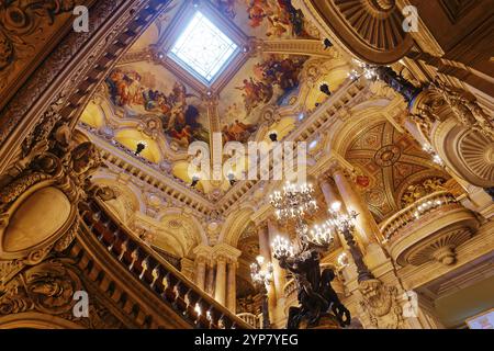 PARIS, FRANKREICH, 14. MÄRZ 2017 : Innenräume, Fresken und architektonische Details des palais Garnier, Oper von Paris, 14. märz 2017 in Paris, Frankreich Stockfoto