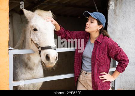 Eine Frau, die sich um Pferde kümmert Stockfoto