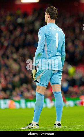 Thibaut Courtois von Real Madrid in der UEFA Champions League, 2024/25 League Phase MD5 Spiel zwischen Liverpool FC und Real Madrid C.F. in Anfield, Liverpool am Mittwoch, den 27. November 2024. (Foto: Steven Halliwell | MI News) Credit: MI News & Sport /Alamy Live News Stockfoto