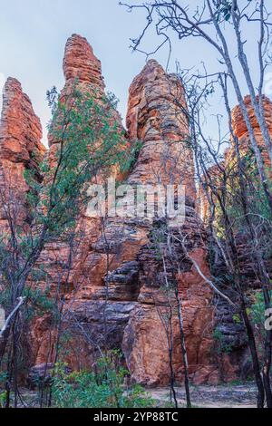 Ein unbefestigter Pfad führt Sie durch die seltsamen und wunderschönen Sandsteinformationen der Southern Lost City am australischen Golf von Carpentaria. Stockfoto