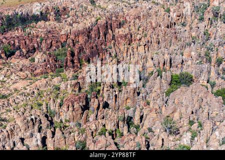 Schauen Sie sich die einzigartigen Sandsteinformationen der Southern Lost City im abgelegenen Limmen-Nationalpark am australischen Golf von Carpentaria an. Stockfoto