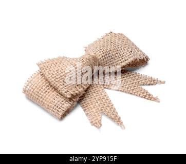 Schleife aus Sackleinen auf weißem Hintergrund Stockfoto