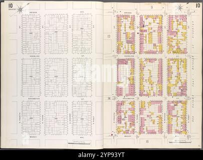 Brooklyn V. 3, Plate No. 10 [Karte begrenzt durch Driggs Ave., S.1st St., Marcy Ave., S.4th St.] 1884 - 1936 Stockfoto