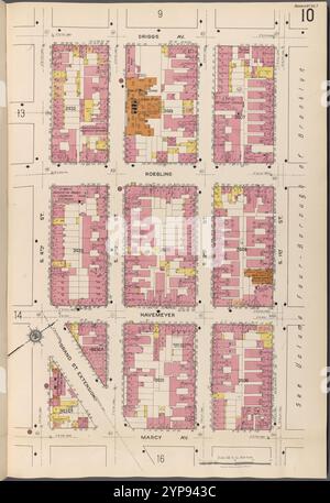 Brooklyn V. 3, Plate No. 10 [Karte begrenzt durch Driggs Ave., S.1st St., Marcy Ave., S.4th St.] 1884 - 1936 Stockfoto