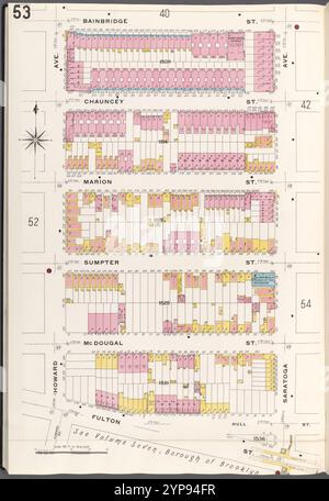 Brooklyn V. 5, Platte Nr. 53 [Karte begrenzt durch Bainbridge St., Saratoga Ave., Fulton St., Howard Ave.] 1884 - 1936 Stockfoto