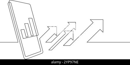 Konzept für das Wachstum von Online-Investitionen mit einzeiliger minimalistischer Kunst des Smartphones Stock Vektor