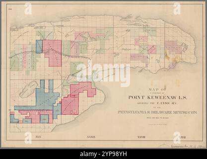 Karte eines Teils von Point Keweenaw, L.S. : mit den Ländereien &c.. Der Pennsylvania & Delaware Mining Co. 1880 - 1889 Stockfoto