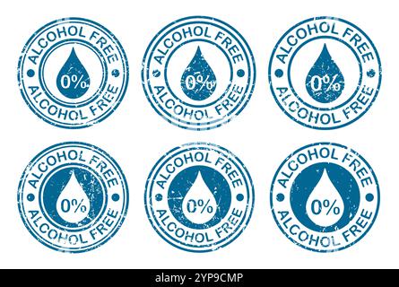 Alkoholfreie Grunge-Stempel-Symbol-Set. Kein Logo-Symbol für Alkohol. Alkoholfreier Stempel. Vektorabbildungsbild. Isoliert auf weißem Hintergrund Stock Vektor