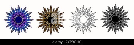 Set mit dekorativen Sonnenmotiven Stock Vektor