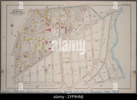 Platte 15: Teil von Sektion 10, Borough of the Bronx. [Begrenzt durch Home Street, Westchester Avenue, Edgewater Road, Garrison Avenue, FAILE Street, Whitlock Avenue, Dongan Street, Rogers Place, E. 165th Street, Hall Place und Intervale Avenue.] 1904 von Bromley, George Washington Stockfoto