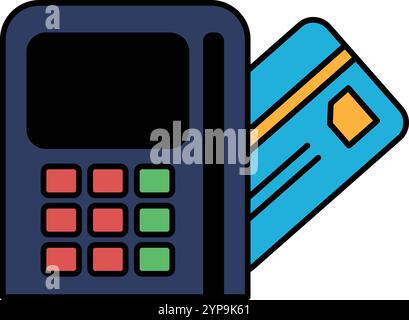 Eine Kreditkarte und ein Zahlungsgerät werden zusammen angezeigt. Konzept der Zahlung mit Kreditkarte Stock Vektor