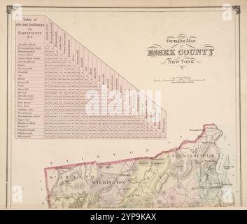 Umrisskarte von Essex County, New York. 1876 Stockfoto