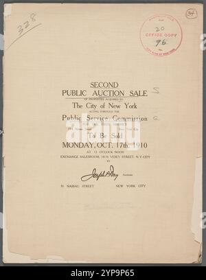 Second Public Auction Verkauf von Immobilien, die die Stadt New York durch die Public Service Commission for the First District 1910 erworben hat Stockfoto