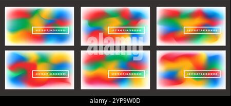 Lebendige Sammlung abstrakter Vektorhintergründe mit glatten Verlaufsgittereffekten und fließenden Überblendungen. Ideal für Poster, Webdesign und digitale Kunst mit einem Stock Vektor