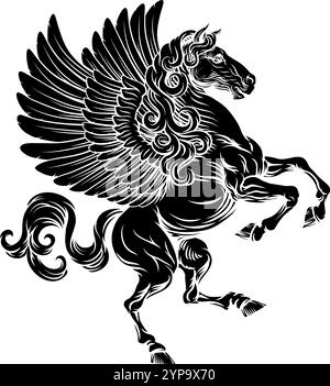 Pegasus Horse Crest zügelloses heraldisches Wappen Stock Vektor