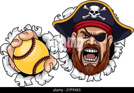 Pirate Softball Ball Sports Team Maskottchen Mann Stock Vektor