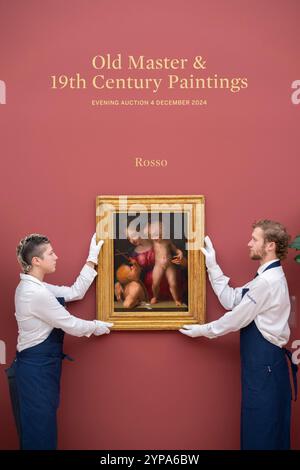 Sotheby's, London, Großbritannien. November 2024. Alte Meister und Gemälde des 19. Jahrhunderts, 4. Dezember Vorschau der Abendauktion in London. Zu den Höhepunkten gehören: Rosso Fiorentino, die Jungfrau und das Kind mit dem Kleinkind Johannes dem Täufer, datiert von 1514 bis 1517, Schätzung: £ 2.000.000-3.000.000. Quelle: Malcolm Park/Alamy Live News Stockfoto