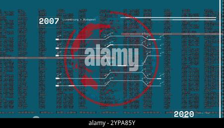 Bild der Datenverarbeitung und Diagramme über den Globus Stockfoto
