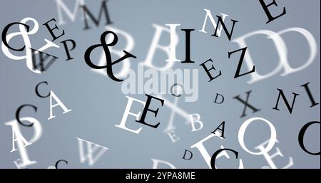 Abbildung englischer Buchstaben auf grauem Hintergrund Stockfoto