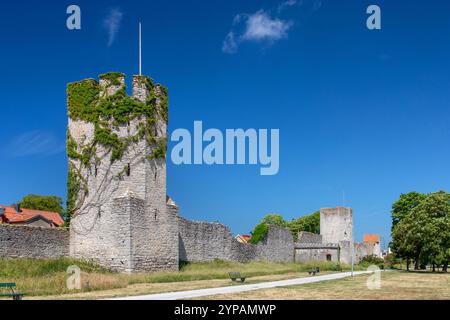 Stadtmauer mit Türmen, Schweden, Gotland, Visby Stockfoto