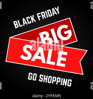Black Friday Sale. Rotes Band auf schwarzem Hintergrund. Vektorabbildung Stock Vektor