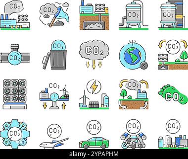 co2-Abscheidung co2-Speichersymbole legen den Vektor fest Stock Vektor